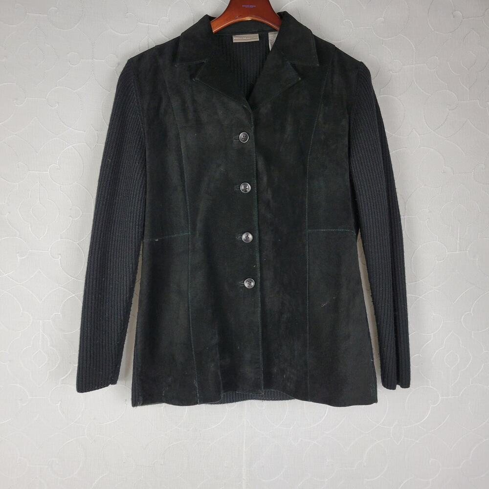 Valerie Separates Womens Jacket Medium Black Suede Leather Merino Wool Button Up